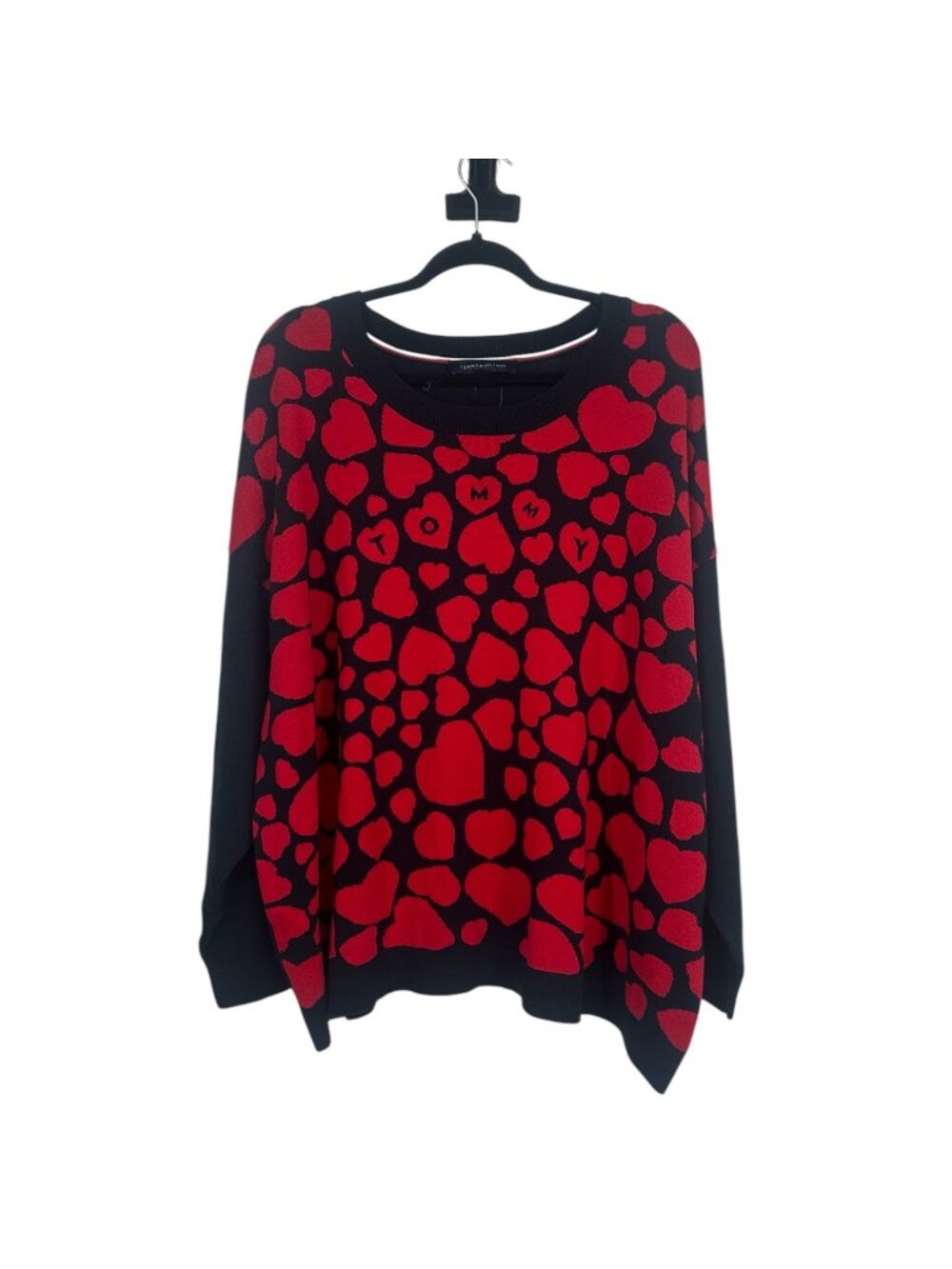Tommy Hilfiger Crewneck Sweater 3X Plus Navy Red Heart Logo Knit Pullover Preppy